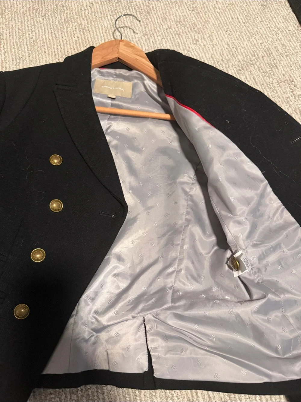 Banana Republic Black Double-Breasted Peacoat with Gold Buttons